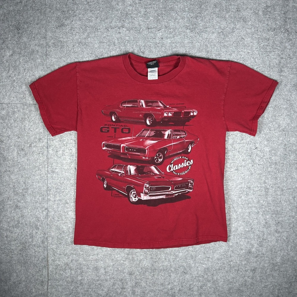 Vintage General Motors T-Shirt Mens Medium Red Y2K Muscle Car Tee Pontiac Gto